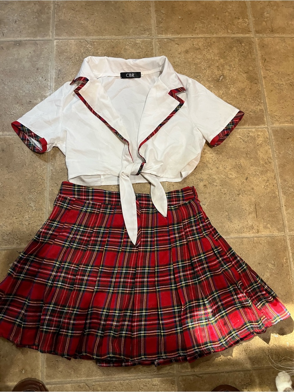 CBR white shirt paired with Red Plaid Circle vintage Skirt with White Trim